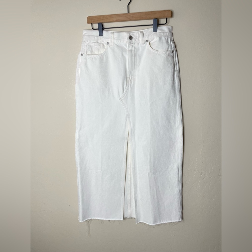 madewell white high waisted straight denim skirt